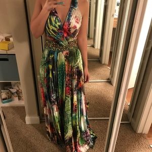 SHERRI HILL green pattern prom dress size 2